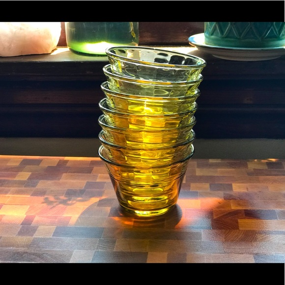 SOLD Vintage Set of 7 ForteCrisa Yellow Custard Cups ๐ - Picture 3 of 9